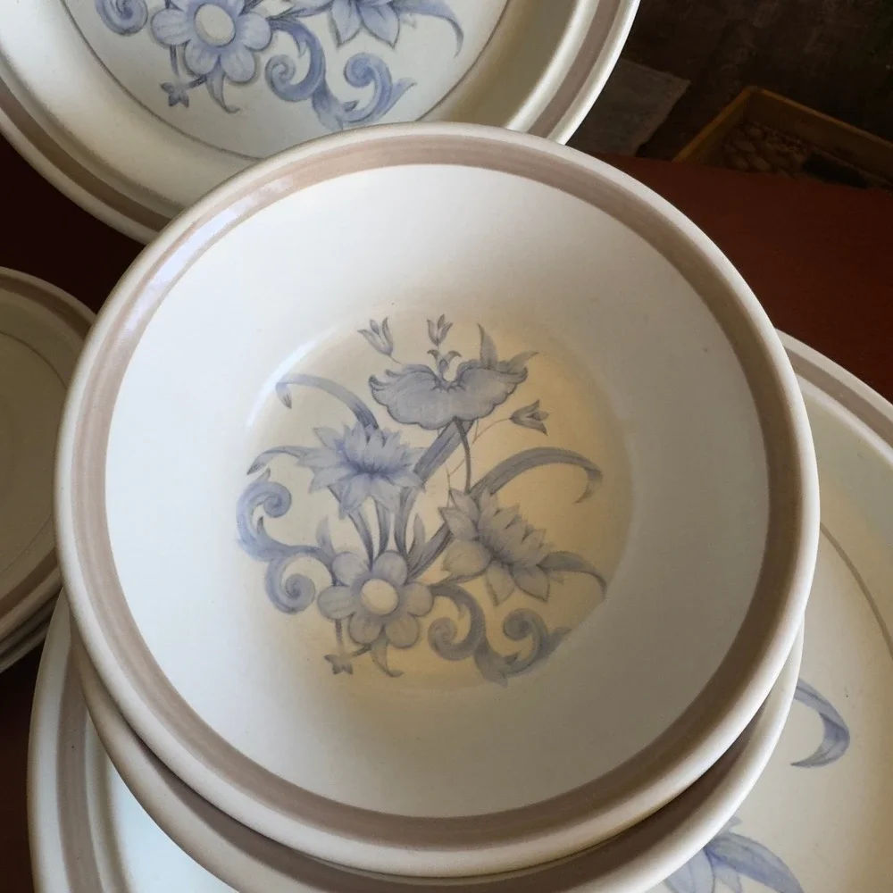 Royal Doulton Inspiration LS1016 Stoneware Set Of 10 WIDE BAND Blue‎ Floral
